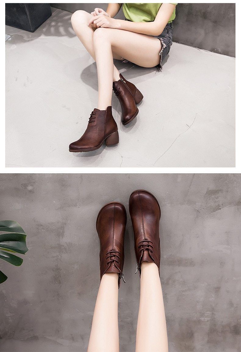 Casual Shoes Handmade Black Ankle Boots #88610