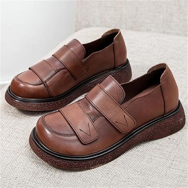 Casual Shoes Handmade Brown Leather Flats S8905