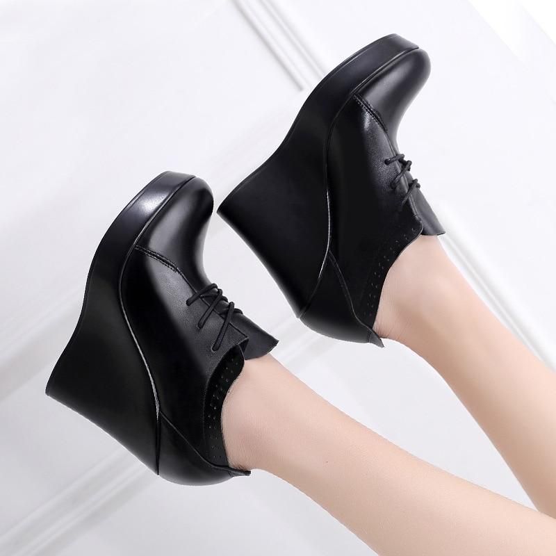 Casual Shoes Lace Up Wedges Black Pumps High Heels