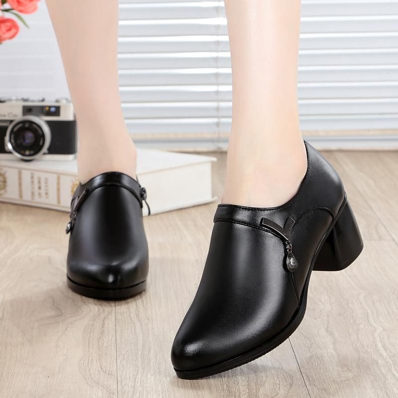 Casual Shoes Leather Black Comfortable Soft Pumps GRCL0213