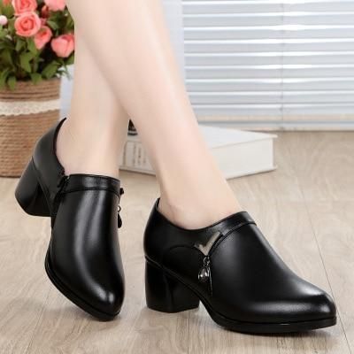 Casual Shoes Leather Black Comfortable Soft Pumps GRCL0213