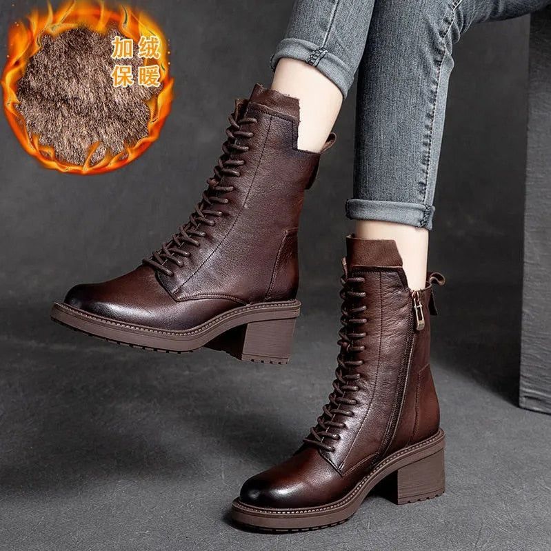 Casual Shoes Leather Brown Ankle Boots Wedge Heels GRCL0259