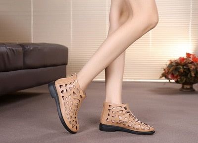 Casual Shoes Leather Cut outs Gladiator Ankle Boots