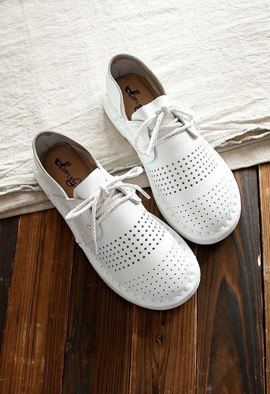 Casual Shoes Leather Simple White Handmade Flats