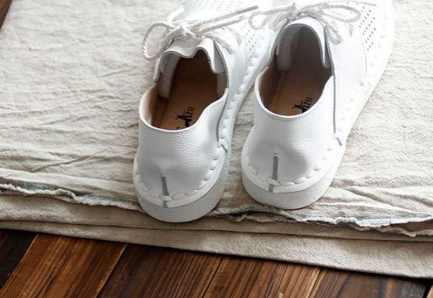 Casual Shoes Leather Simple White Handmade Flats