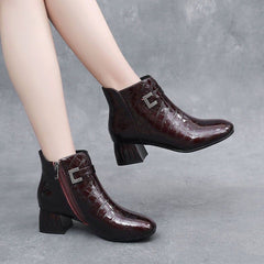 Casual Shoes Leather  Square Heels Ankle Boots D17121