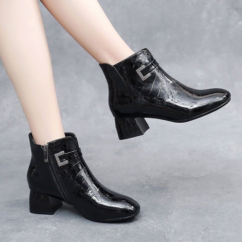 Casual Shoes Leather  Square Heels Ankle Boots D17121