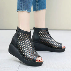 Casual Shoes - Leather Wedges High Heel Sandals GRCL0158