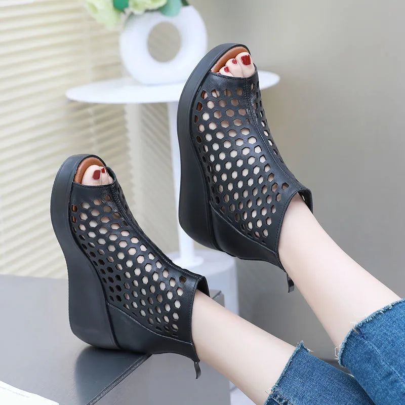 Casual Shoes - Leather Wedges High Heel Sandals GRCL0158