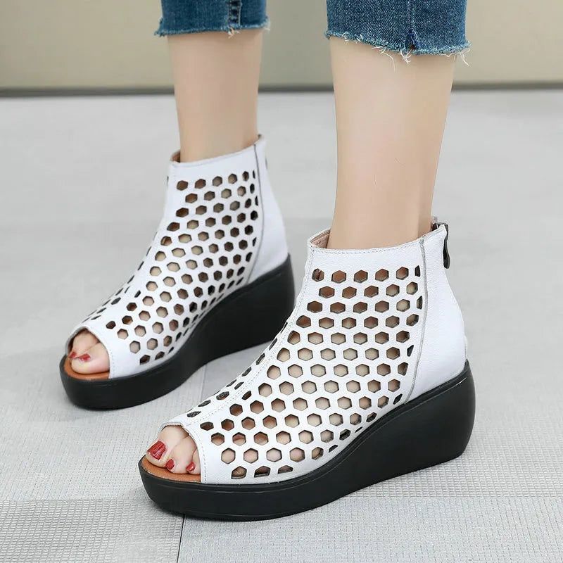 Casual Shoes - Leather Wedges High Heel Sandals GRCL0158