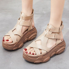 Casual Shoes - Leather Wedges Roman Sandals GRCL0221