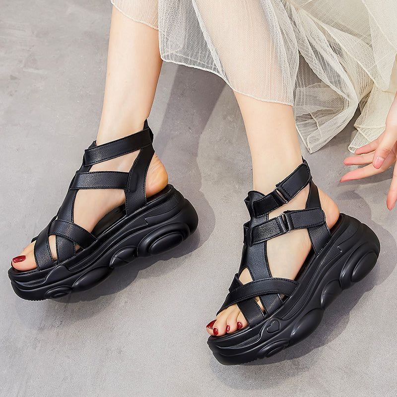 Casual Shoes - Leather Wedges Roman Sandals GRCL0221