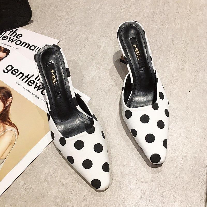 Casual Shoes Mules Polka Dot  Pattern High Heels WCO389