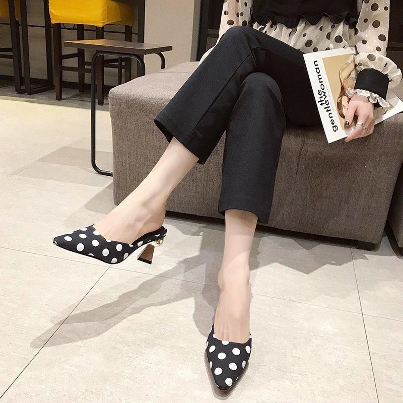 Casual Shoes Mules Polka Dot  Pattern High Heels WCO389