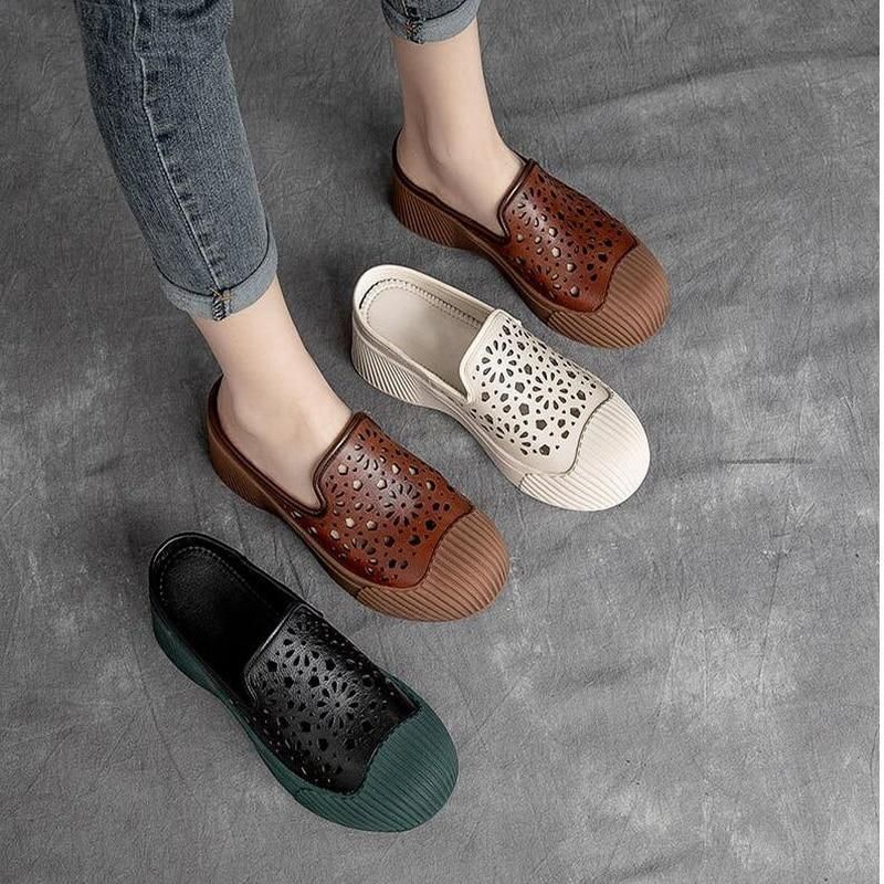 Casual Shoes Outside Genuine Leather 2021 Slides Leisure Handmade Concise Retro Slippers