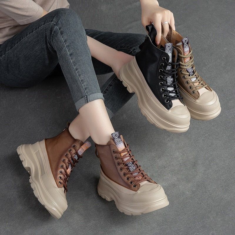 Casual Shoes: Platform British Style Wedges Heel Short Ankle Boots - GCSCC21