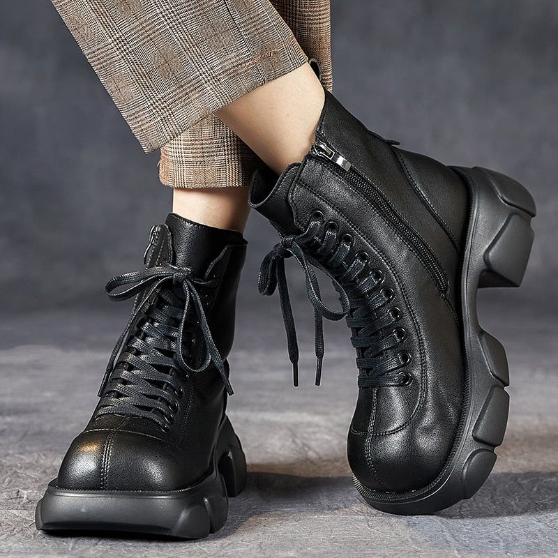 Casual Shoes QA236 - Platform Square Ankle Boots