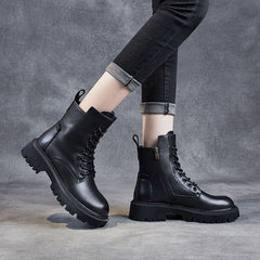 Casual Shoes QA243 - Leather Velvet Thick Heel Boots