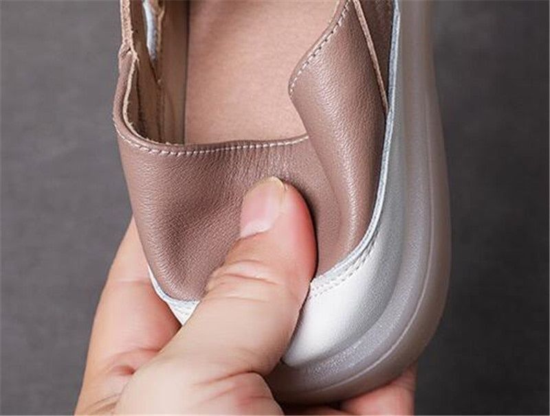 Casual Shoes Sneakers Genuine Leather Hollow Flat Breathable Lace Up Soft Sole Shoes