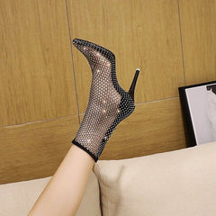 Casual Shoes Sock Rhinestone Ankle Boots High Heels P974