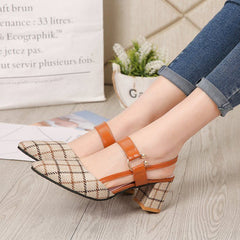 Casual Shoes - Square High Heels Thick Pumps Sandals CYS0425