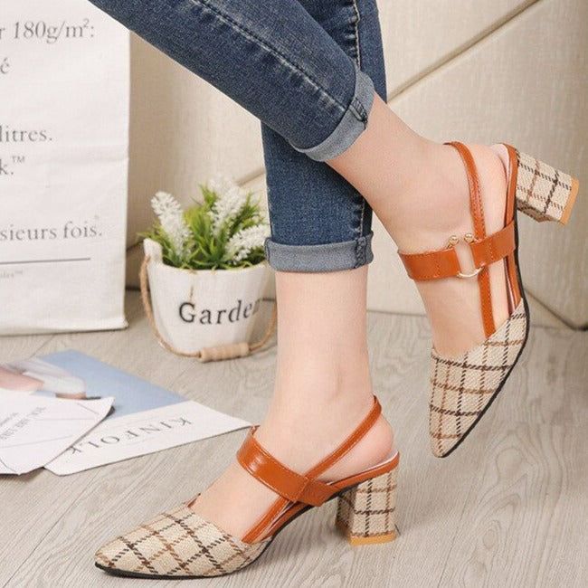 Casual Shoes - Square High Heels Thick Pumps Sandals CYS0425