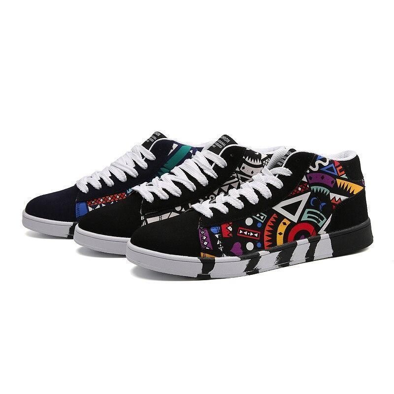 Unisex Casual Shoes Black White Vulcanized Flat Sneakers