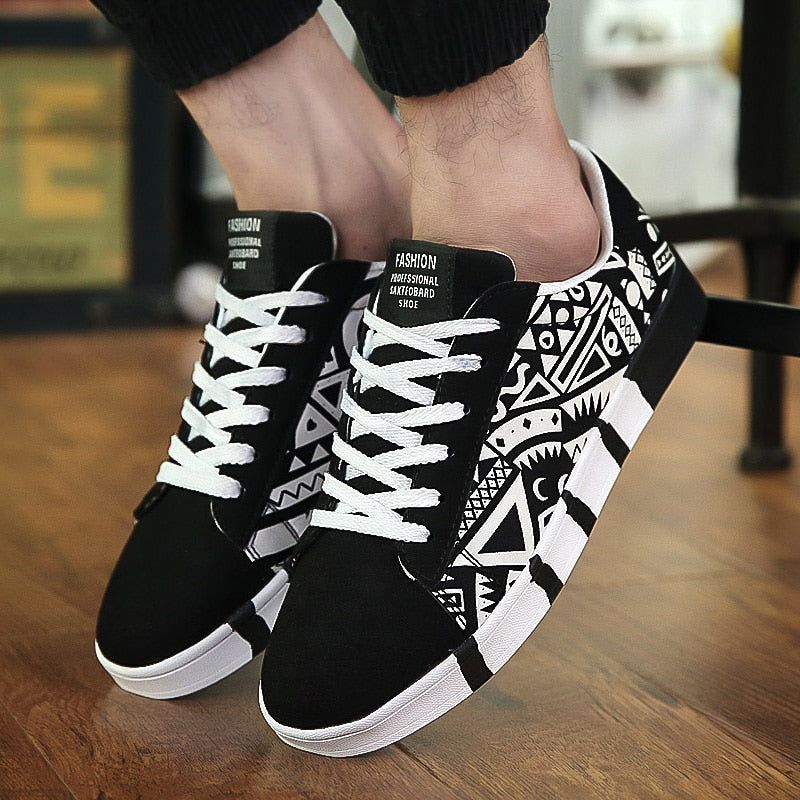 Unisex Casual Shoes Black White Vulcanized Flat Sneakers