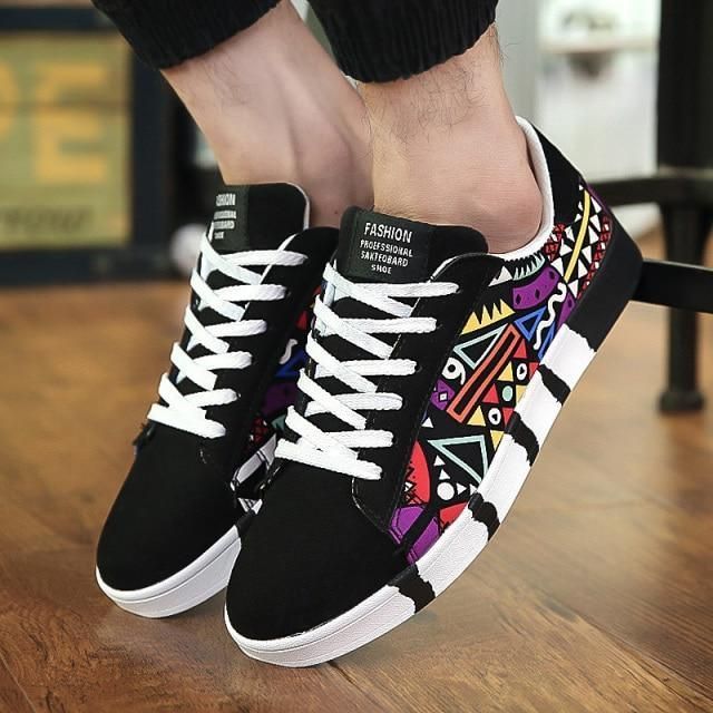 Unisex Casual Shoes Black White Vulcanized Flat Sneakers