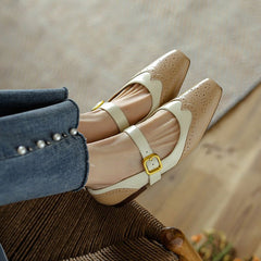 Square Toe Chunky Heel Pumps - Casual Shoes QB245