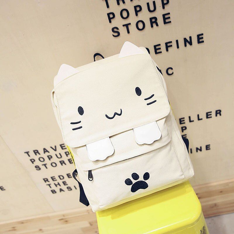 XA909H Canvas Cool Backpack: Cartoon Cat Embroidery School Bag