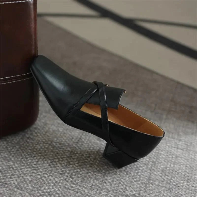 ZCS417  French Pumps with Square Thick Heel - Casual Shoes