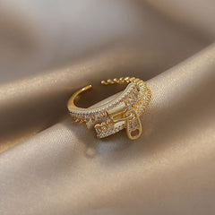 Zipper Shape Zircon Golden Opening Finger Rings Charm Jewelry RCJTXY09