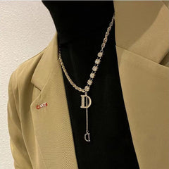 Zircon D Letter Long Necklaces Charm Jewelry NCJSO09